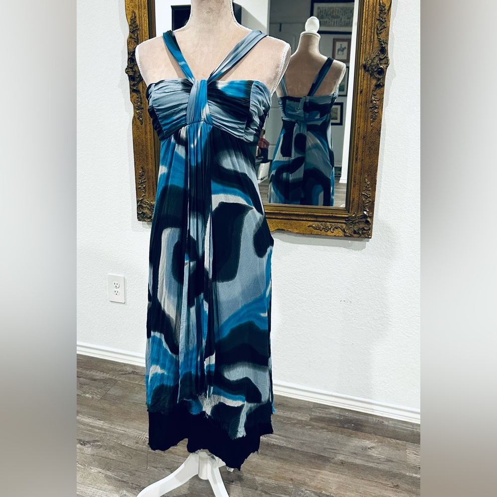 Kensie Breezy Ocean Blue Sleeveless Halter Dress Sz 14 vacay vibes